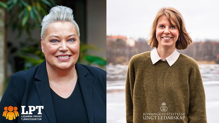 Lorri Mortensen Mates, ordförande för Ledarna inom privat tjänstesektor, och Ida Hennerdal, verksamhetsledare för Konungens stiftelse Ungt ledarskap