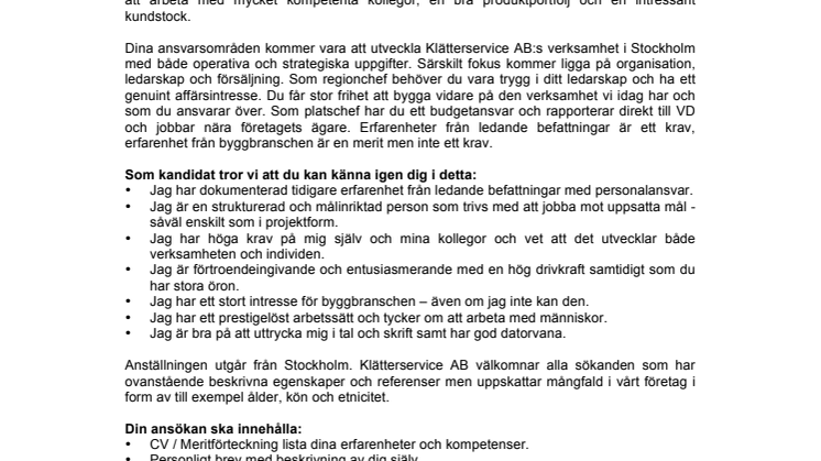 Rekrytering Platschef, ansökan tom 2015 01 19