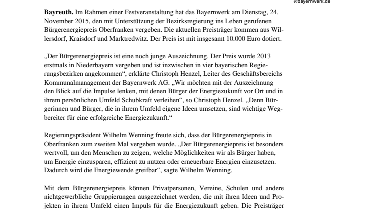 Bürgerenergiepreis Oberfranken 2015 verliehen