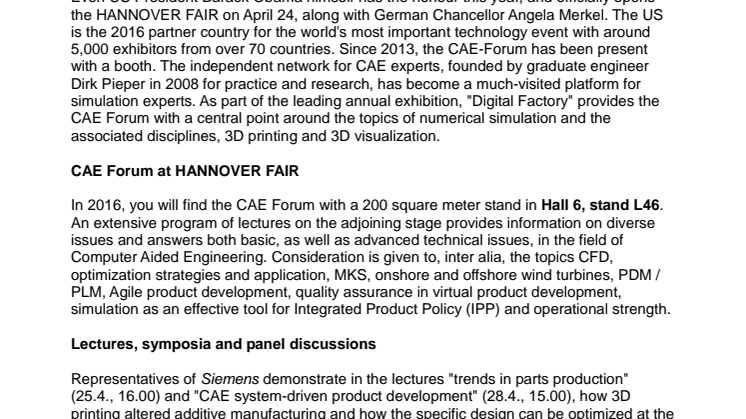 CAE press release: CAE forum enriches the HANNOVER FAIR again