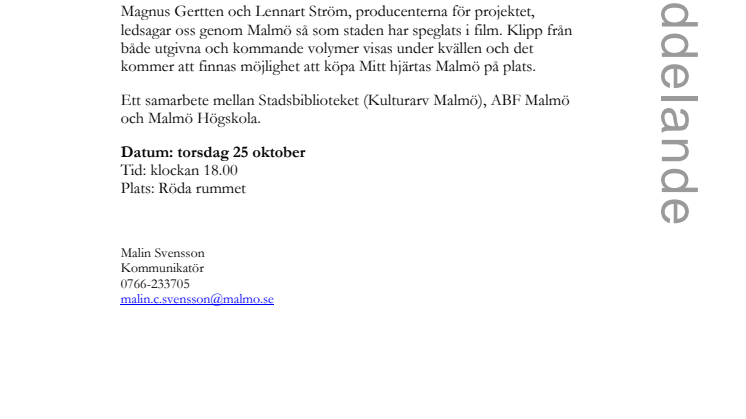 Stadsbiblioteket i Malmö bjuder in till en inspirerande kväll om Malmö
