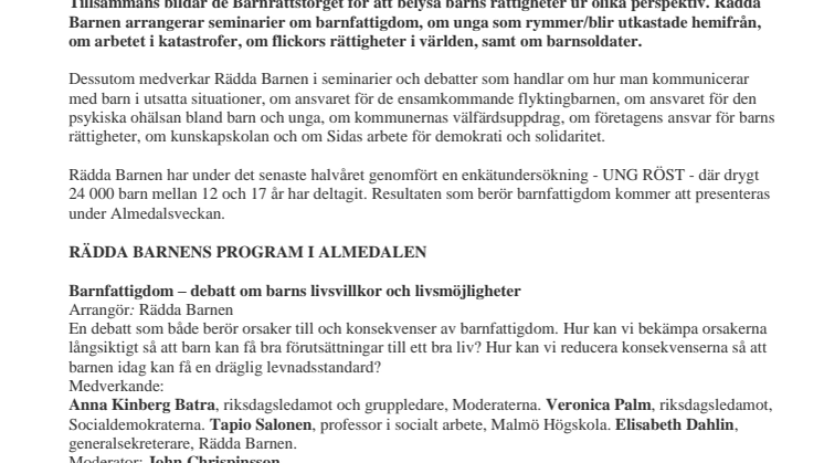 Fokus på barnrättsfrågor i Almedalen