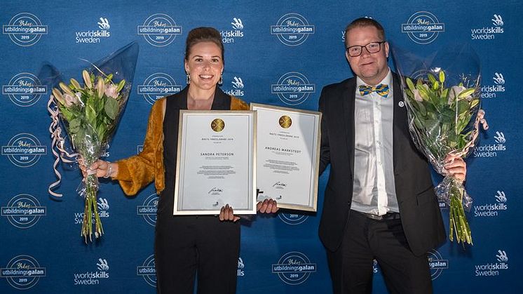 Andreas Markstedt, yrkeslärare i Piteå fick tillsammans med Sandra Pettersson, Linköping ta emot utmärkelsen årets yrkeslärare