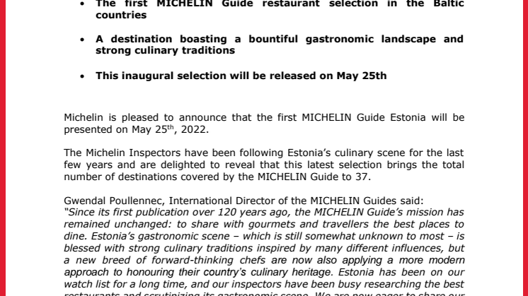 The MICHELIN Guide arrives in Estonia