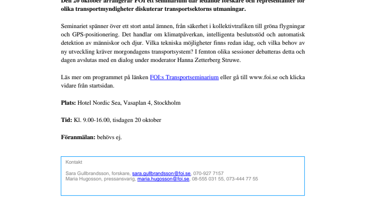 Pressinbjudan: Transportsektorns hot och möjligheter