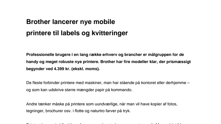 Brother lancerer nye mobile printere til labels og kvitteringer 