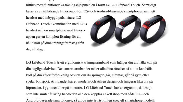FÖRBÄTTRA DINA TRÄNINGSRESULTAT - ERSÄTT ARMBANDSURET MED LG LIFEBAND TOUCH