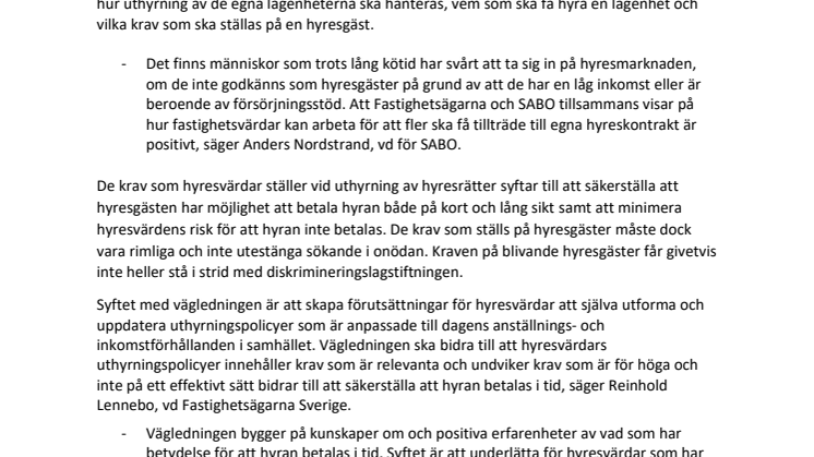 Ny vägledning för mer tillgänglig hyresmarknad