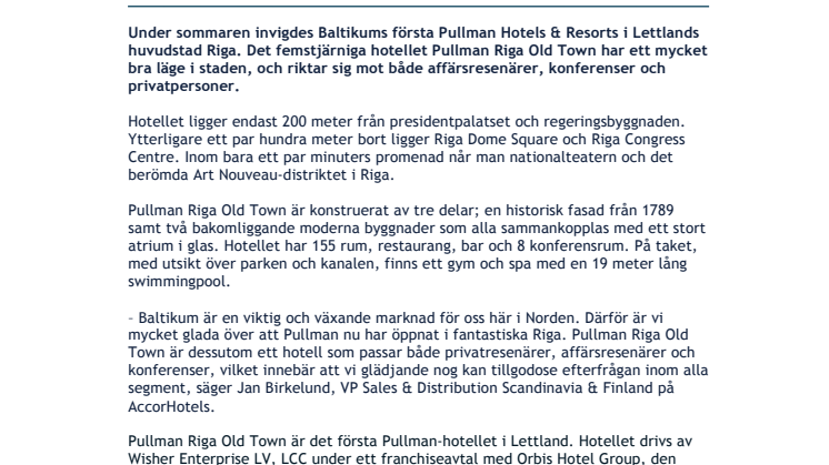 AccorHotels har invigt Pullman i Riga