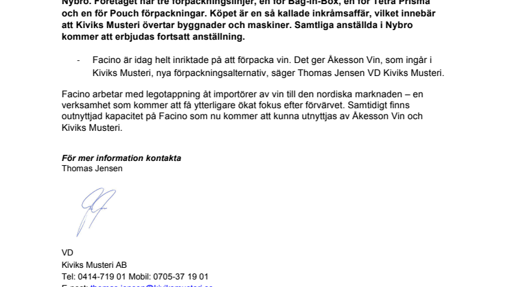 Kiviks Musteri köper kontraktspackningsföretag