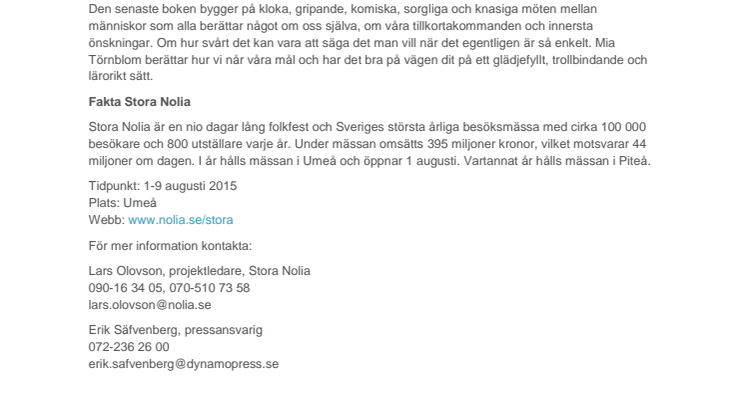 Energiknippet Mia Törnblom inspirerar på Stora Nolia