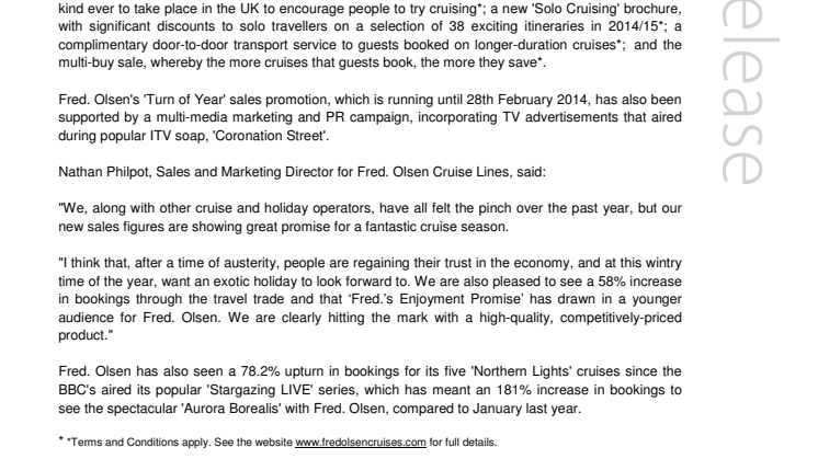 Fred. Olsen Cruise Lines celebrates New Year sales success! 
