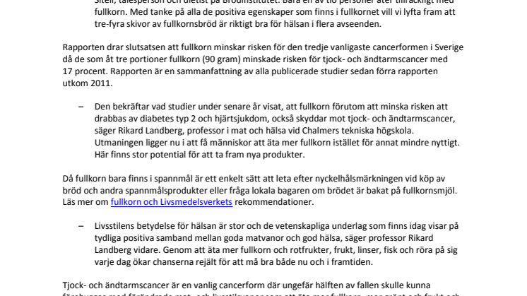 Tydligt att fullkorn minskar risken för tarmcancer