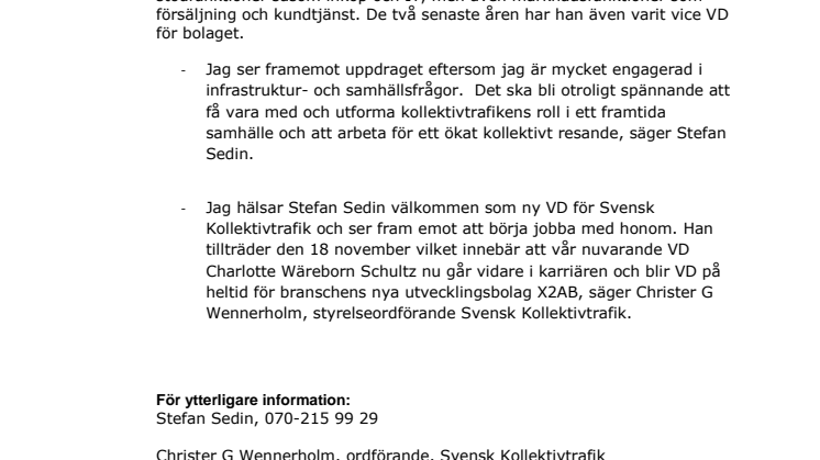 Stefan Sedin ny VD för Svensk Kollektivtrafik