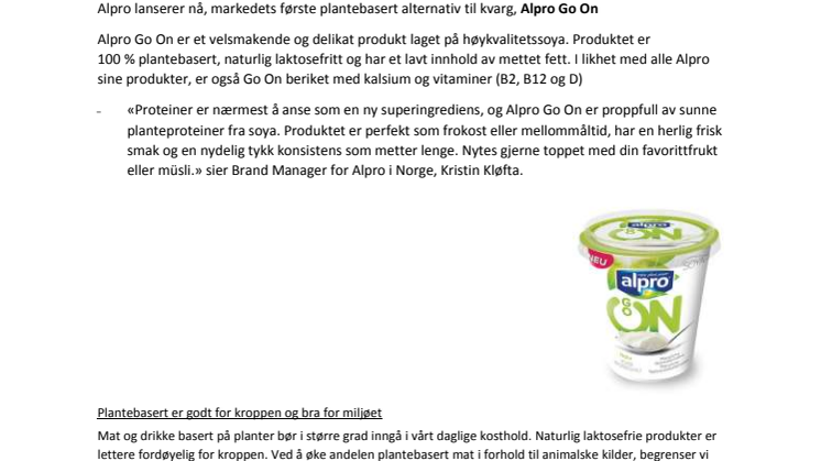 Alpro lanserer markedets første plantebaserte alternativ til kvarg - Alpro Go On