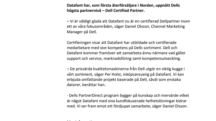 Datafant är Nordens första Dell Certified Partner