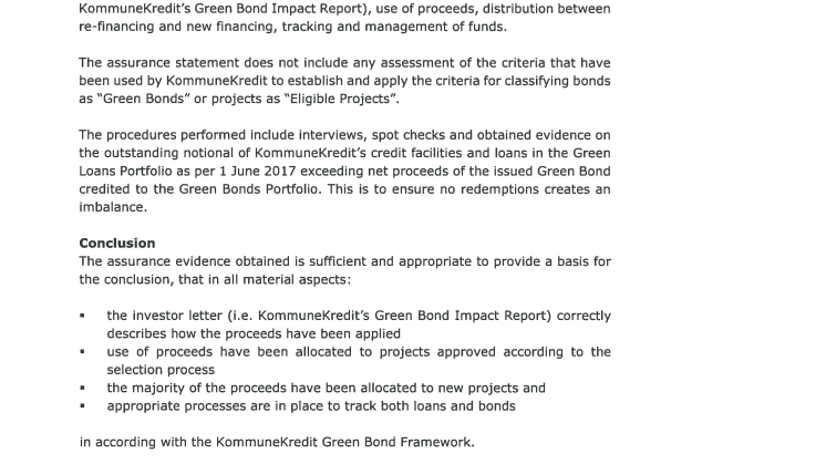 Assurance Statement 31 May 2018
