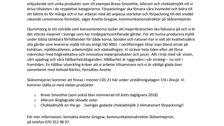 Skånemejerier en av kandidaterna när Axfood Närlivs delar ut pris till Årets Leverantör