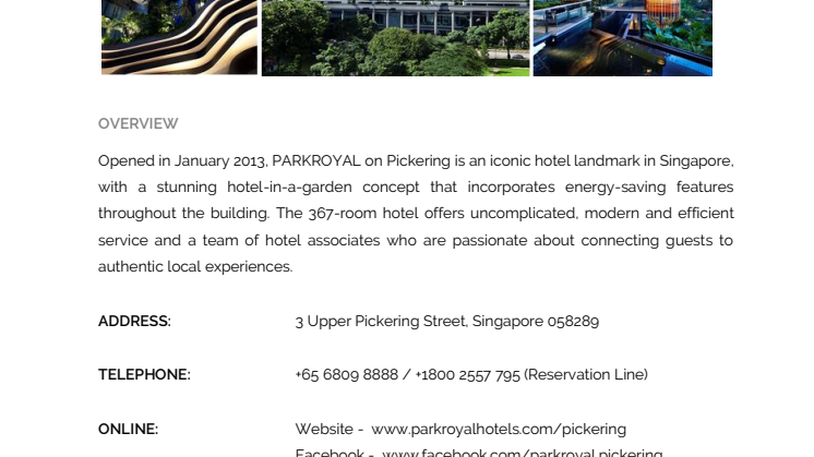 PARKROYAL on Pickering, Singapore - Factsheet