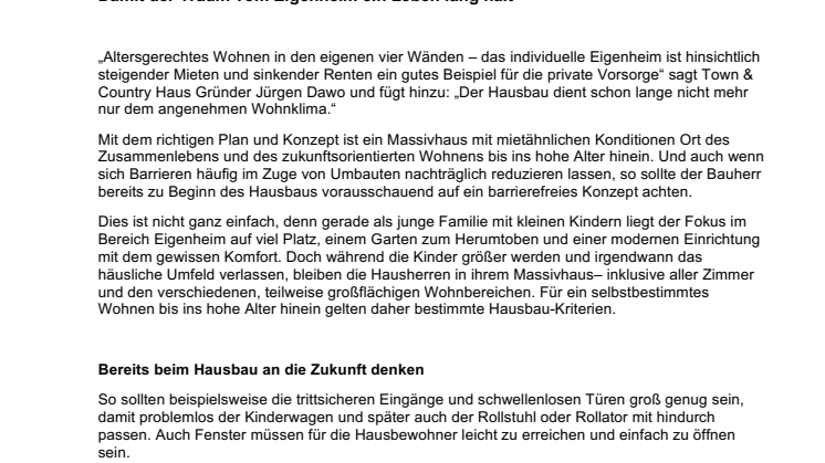 Barrierefrei durch alle Generationen -  Damit der Traum vom Eigenheim ein Leben lang hält