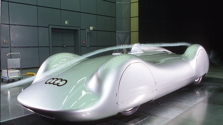 Auto Union Type C Stromlinie racerbil fra AUDI AG's historiske bilsamling i vindtunnellen