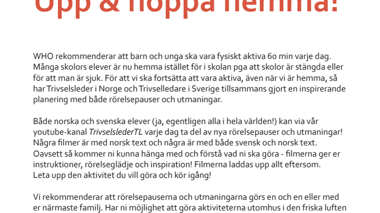 Aktivitetsplan: Upp och hoppa hemma med Trivselprogrammet! 