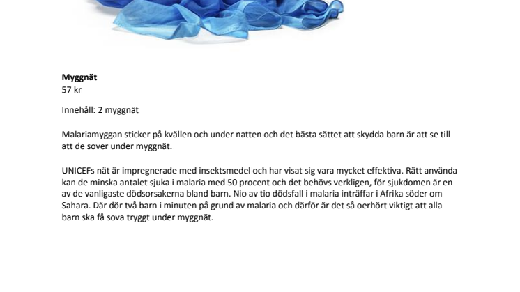 Förslag på produkter från UNICEFs gåvoshop