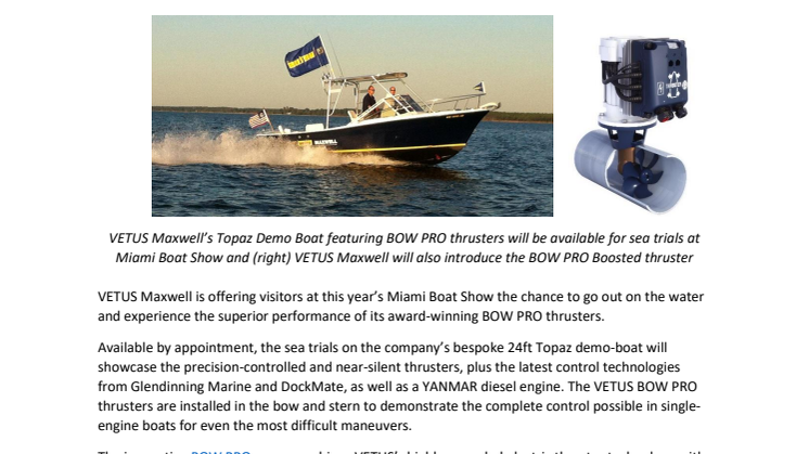 Experience Award-Winning VETUS Maxwell BOW PRO Proportional Thrusters on the Water at Miami Boat Show
