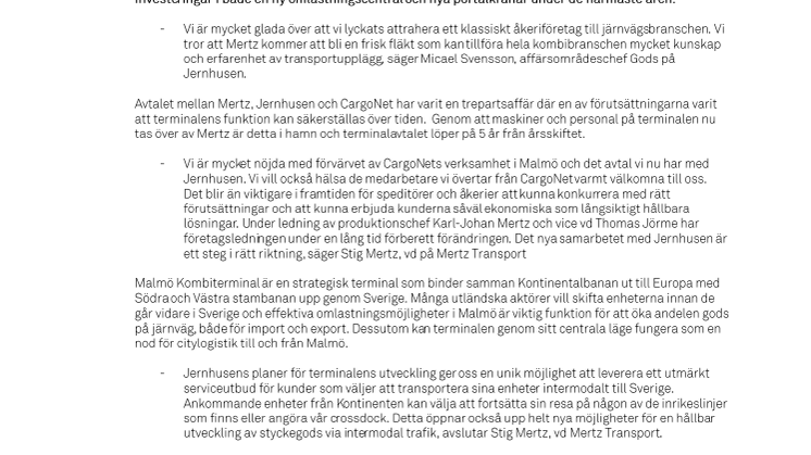 Mertz Transport blir ny terminaloperatör på Malmö Kombiterminal 