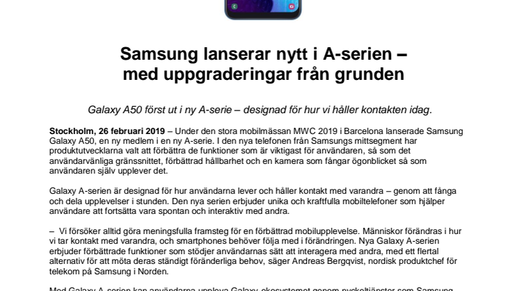 Samsung lanserar nytt i A-serien –  med uppgraderingar från grunden