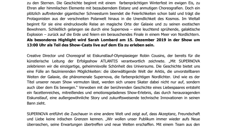 SUPERNOVA – a journey to the stars: eine Reise von der Erde zu den Sternen – Gaststarauftritt Sarah Lombardi