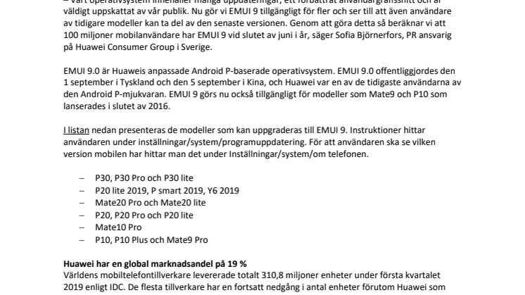 Huaweis EMUI 9 på väg mot 100 miljoner användare globalt 