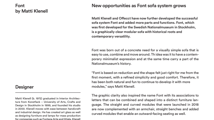 New opportunities as Font sofa system grows. 