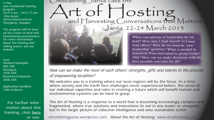 "The Art of Hosting" - en ledarskapsträning 