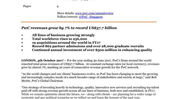 PwC revenues grow by 7% to record US$37.7 billion