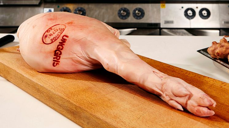 Skinka av svensk unggris från Havor gård. Tävlingsråvara på Bocuse d'Or Europe 2014. 