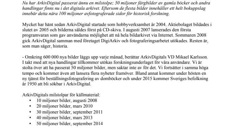 50 miljoner bilder i ArkivDigitals online-arkiv