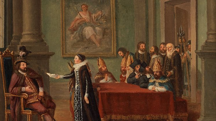 Christina Gyllenstierna lämnar sitt leidebref till Christian II, målning av Pehr Hilleström (1733–1816)