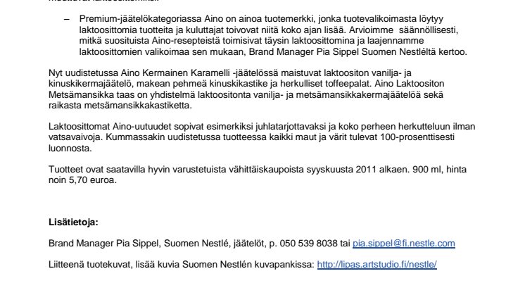 Lisää laktoosittomia tuotteita suomalaisten rakastamaan Aino-jäätelöperheeseen
