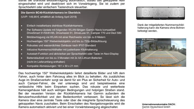 Drahtloser Durchblick mit der neuen BC40-Rückfahrkamera von Garmin 