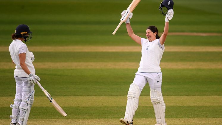 Davidson-Richards celebrates her debut Test ton. Photo: Getty Images