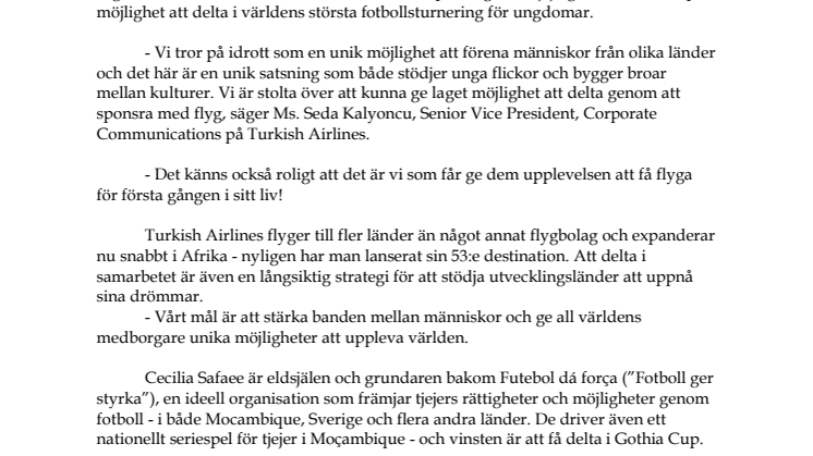 Turkish Airlines i samarbete med Gothia Cup och Futebol dá força