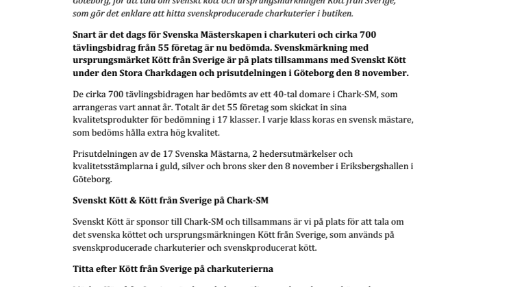 Träffa Svenskmärkning och Svenskt Kött på Chark-SM