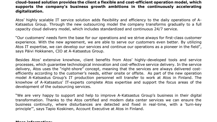 A-Katsastus Group outsources its IT services to Atos
