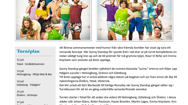 Turnépremiär på söndag för Sunny Standup!