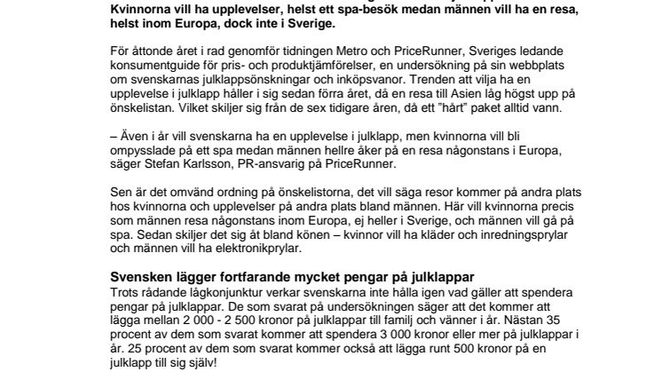 Svenska kvinnor vill gå på spa och svenska män vill resa bort