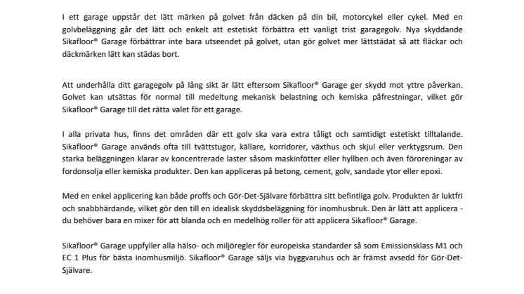 Sikafloor® Garage - nyhet för upprustning av garagegolv
