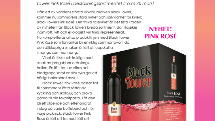 Black Tower Pink Rosé – nyhet i beställningssortimentet!