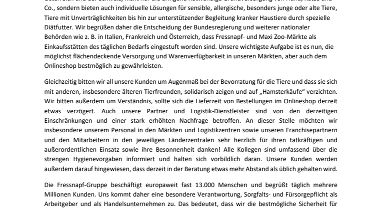Corona-Krise: Fressnapf- und Maxi Zoo-Märkte bleiben vorerst geöffnet