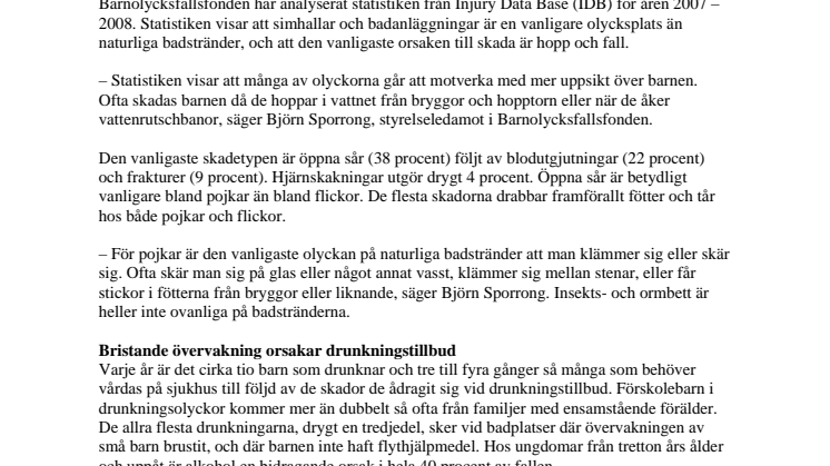 Hopp och fall vanligaste orsaken till badolyckor bland barn och ungdomar 